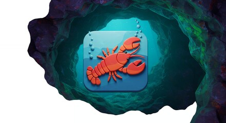Lobster icon in dark cave illustration