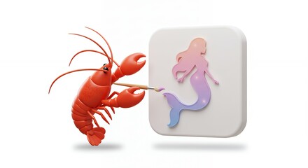 Lobster painting mermaid cartoon illustration
