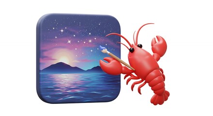Lobster painting seascape illustration