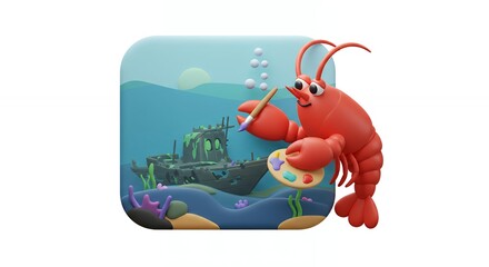Lobster painting underwater scene