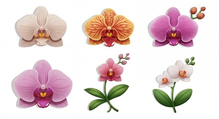 Orchid illustration set various colors