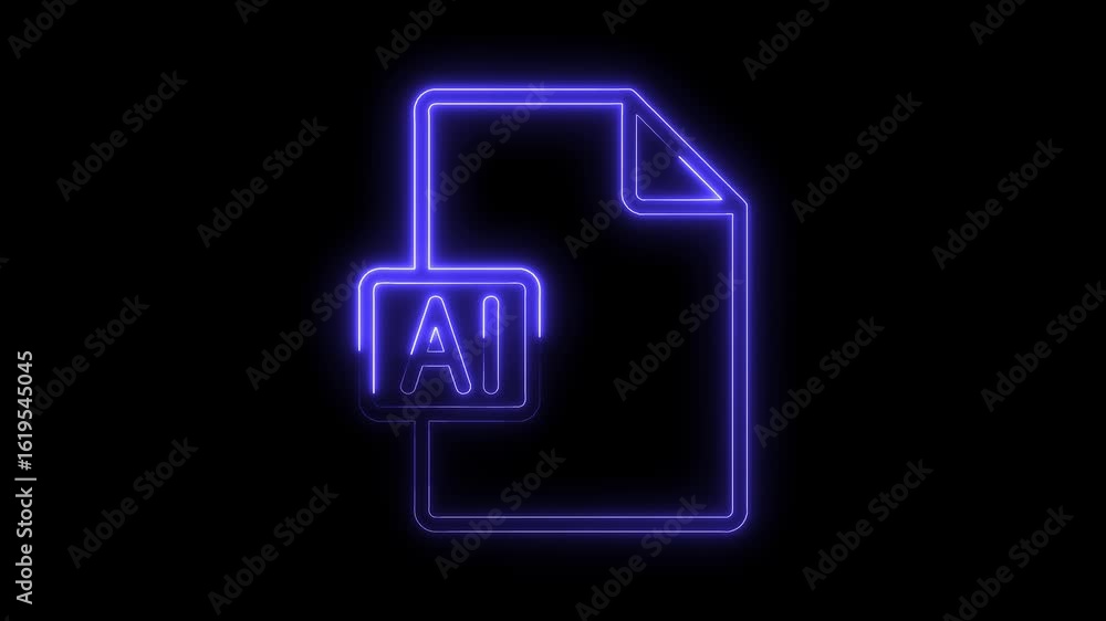 Aufkleber glowing blue neon a i file icon symbol on black background abstract technology concept digital data 