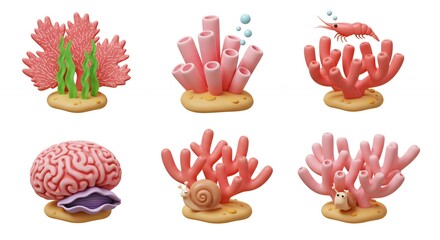 Pink coral and sea creatures decoratives