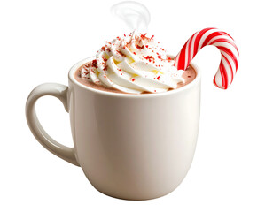 Hot Cocoa with Whipped Cream and Peppermint Stick PNG
