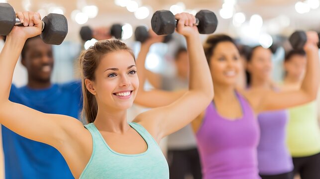 Fitness class dumbbell workout.