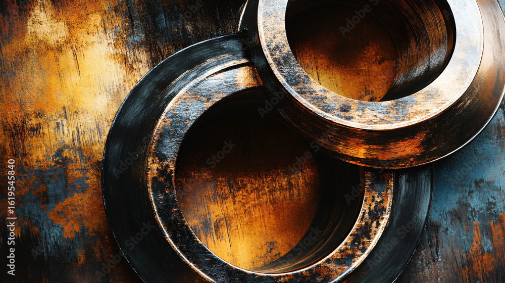 Poster artistic metal object resting on a simple table surface highlighting its intricate design and finish