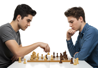 Intense Chess Match Two Young Men Focused on the Game on Transparent background