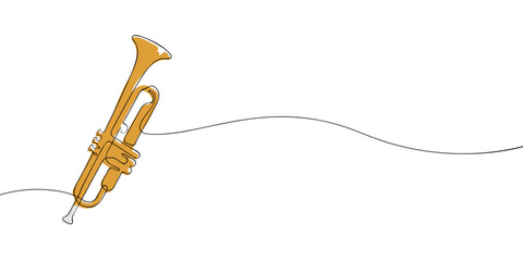 Single line drawing of a trumpet. Colored continuous line icon. Vector illustration.