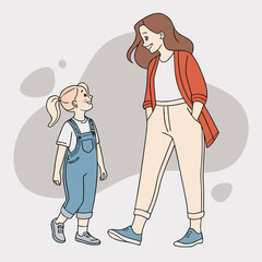 Mother and daughter smiling and talking family people