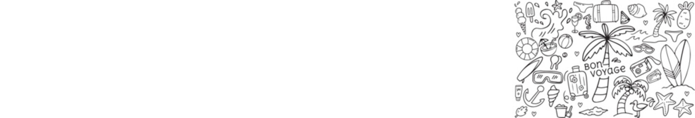 Summer vacation seamless Beach Doodle vector icons for banners and posters