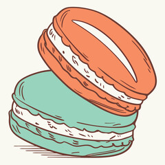 Orange and teal macarons stacked dessert sweet