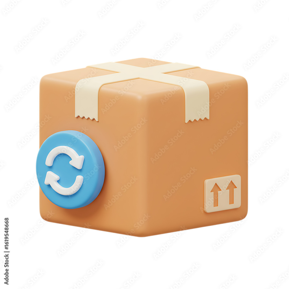 Poster cardboard box with return arrows icon on transparent background