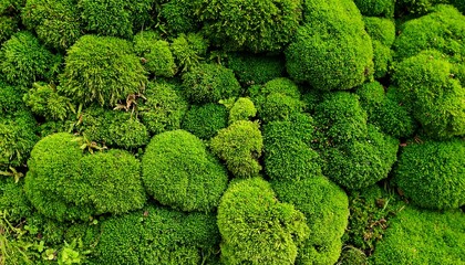 Lush, vibrant green moss clusters densely packed together, creating a textured surface