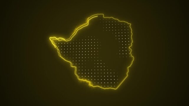 3D Moving Neon Yellow Zimbabwe Map Borders Outline Loop Background