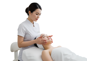 Professional Skincare Treatment Asian Woman Receiving Facial Massage on Transparent background