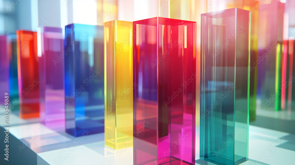 Poster a row of colorful glass blocks creating a stunning mosaic of light and colorful reflections