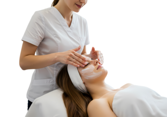 Facial Treatment Beautician Applying Mask on Transparent background