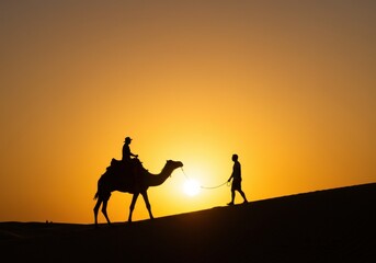 Desert Caravan at Sunset: Silhouette in the Sands