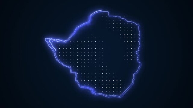 Neon Blue Zimbabwe Map Borders Outline Loop Background