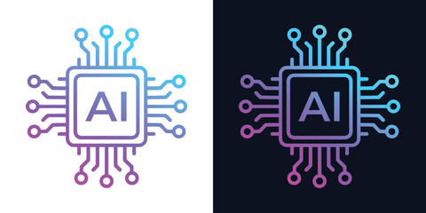 Artificial Intelligence AI Chip in Human Brain. Artificial Intelligence icon with Machine learning, digital skills, generative AI, AI technology, algorithm, virtual intelligence and future	