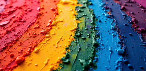 Closeup of abstract rough colorful multicolored rainbow colors art painting texture background