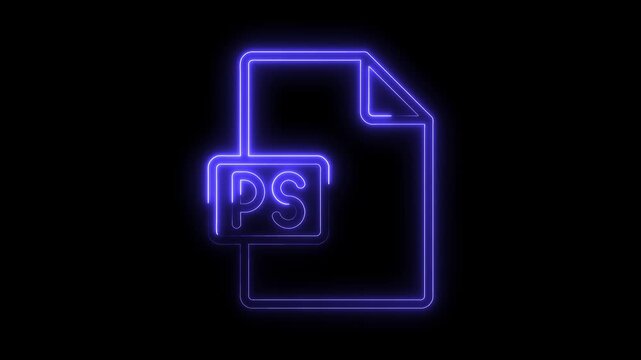 Glowing Neon P S File Icon Isolated on Black Background Futuristic Digital Design Element Vibrant Blue