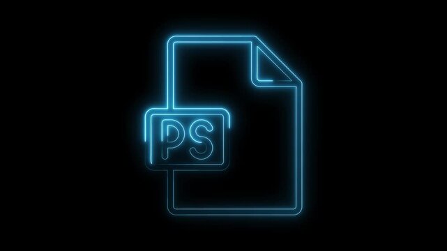 Glowing neon blue Photoshop file icon on black background digital graphic design symbol technology concept
