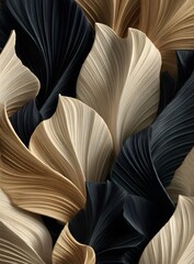 Elegant abstract 3D leaf pattern in beige, gold, and black tones