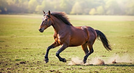 Fototapeta premium Majestic Steed Running Wild Across Wide Open Landscape