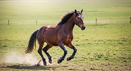 Dynamic Horse Galloping Freely Across Open Expansive Land