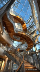 Obraz premium Winding Staircase Leads to Skylight. Interior architecture for modern design projects