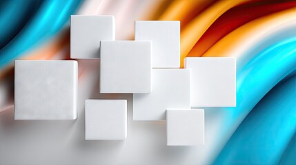 White Cubes Floating on Colorful Abstract Background