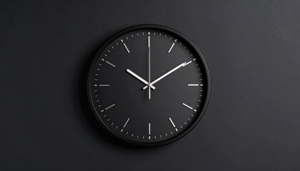 Modern black clock on dark background