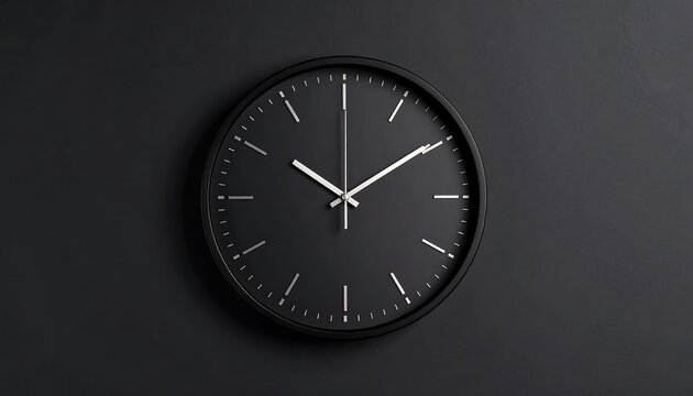 Modern black clock on dark background