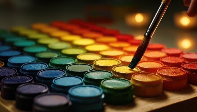 Palette of vibrant colors, paintbrush in hand - Powered by Adobe
