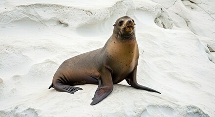 Obraz premium Peaceful Sea Lion Resting on Coastal Rocks Ocean Wildlife