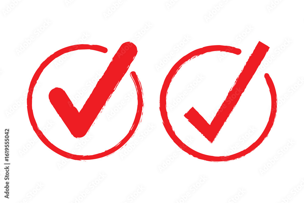 Poster brushed red tick mark collection. check yes symbol vector illustration set. tick design element to a