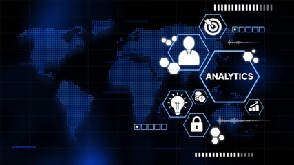 Digital analytics and data visualization interface depicting global business strategy concepts - Powered by Adobe