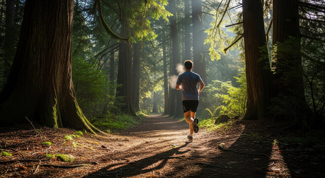 Longevity habits inspire healthy lifestyle peaceful forest morning