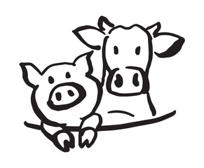 귀여운 돼지 소 캐릭터 손그림