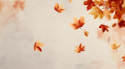 Autumn background, falling leaves, amber and burnt orange