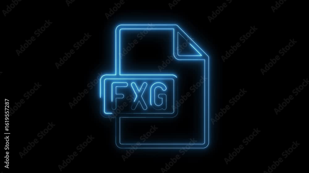 Poster glowing blue neon f x g file icon with transparent black background representing digital data techno