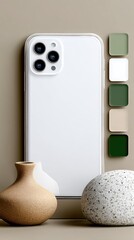 White Smartphone Mockup with Green and Beige Accents