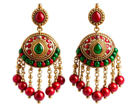 Colorful Kundan Jhumka Earrings with Enamel Detailing, Angled Side Perspective, Isolated