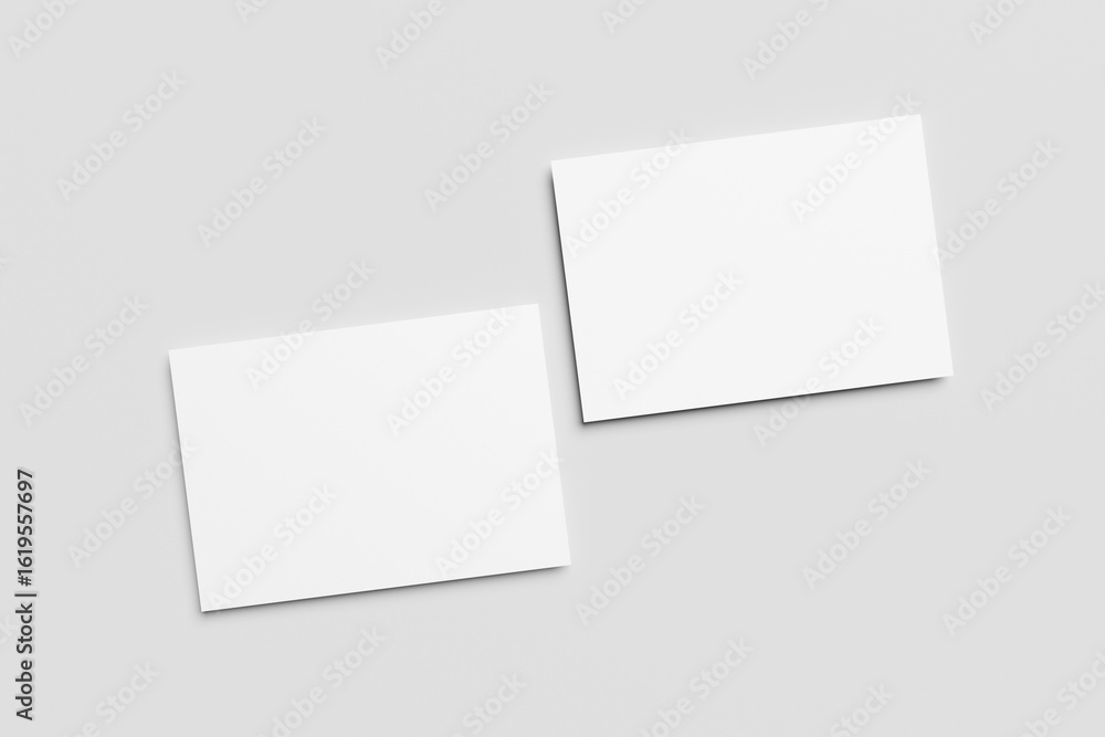 Poster 2 postcards mockup blank paper double sided template with shadow on a white background. empty card i