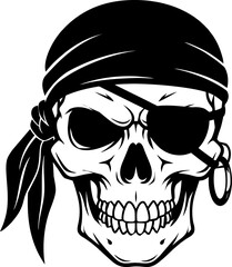 Detailed Pirate Skull with Eyepatch and Bandana Vector