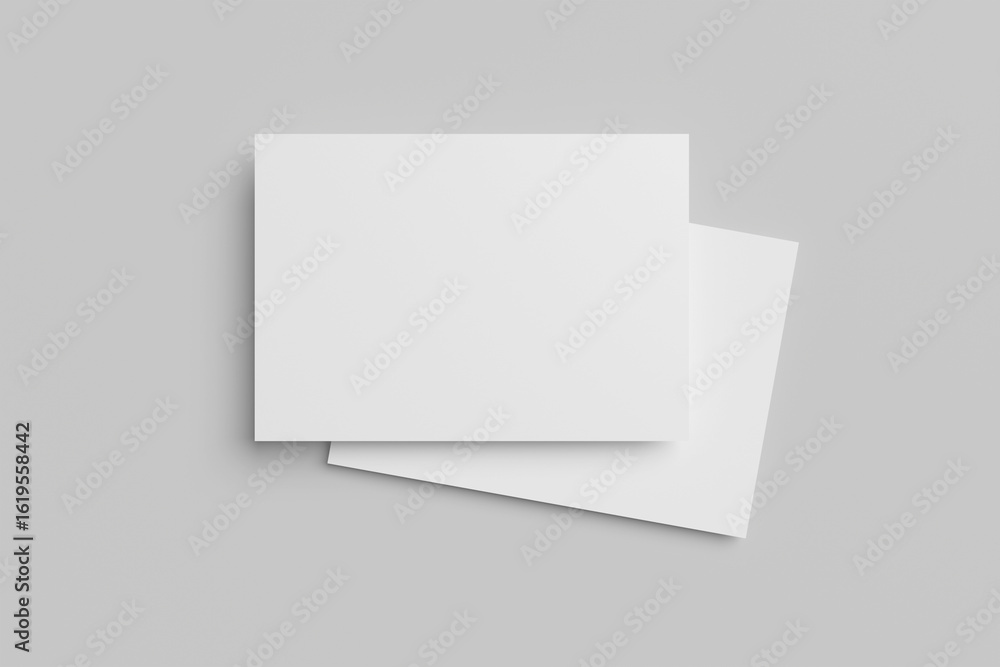 Poster realistic blank white paper or postcard isolated on gray background, a6 3d rendering