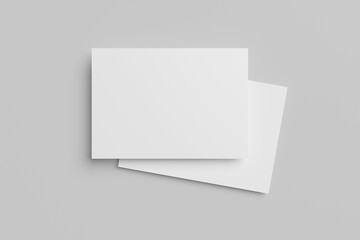 Postcard A6 for mockup isolated on gray background. Blank white 3D rendering