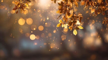 Fall background with a soft bokeh of golden and amber lights