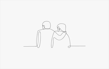  Line Art Vector Two Men, Friendship & Brotherhood Embrace